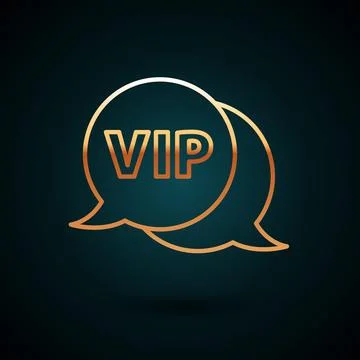 Gold line Vip in speech bubble icon isolated on dark blue background. Vector Stock Illustration