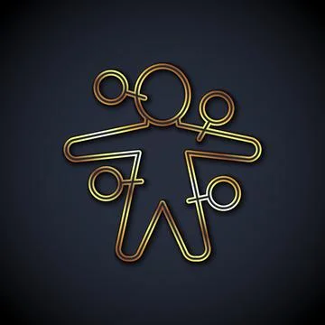 Gold line Voodoo doll icon isolated on black background.  Vector Stock Illustration