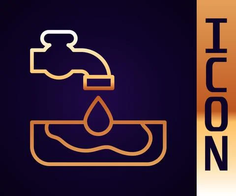 Gold line Water problem icon isolated on black background. Poor countries Stock Illustration