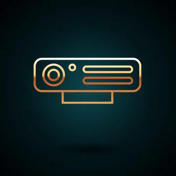 Gold line Web camera icon isolated on dark blue background. Chat camera. Webcam 스톡 일러스트