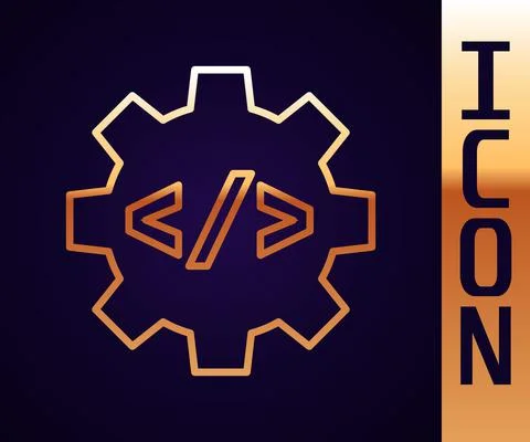 Gold line Web design and front end development icon isolated on black background Stock Illustration