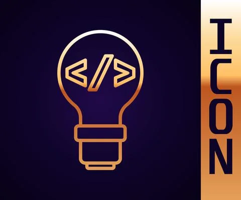 Gold line Web design and front end development icon isolated on black background Stock Illustration