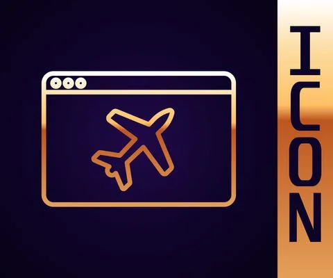 Gold line Website template icon isolated on black background. Internet Stockillustratie