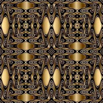 Gold lines 3d seamless pattern. Line art patterned ornamental abstract backgr Stock Illustration