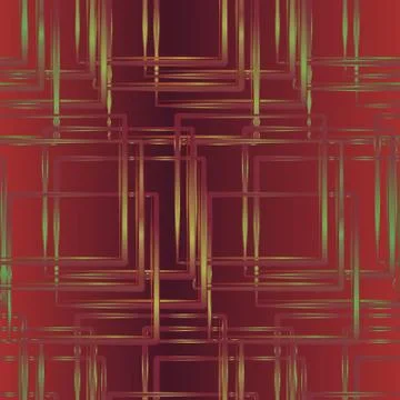 Gold lines on a red background. Seamless 3D wallpaper. Ilustración de archivo