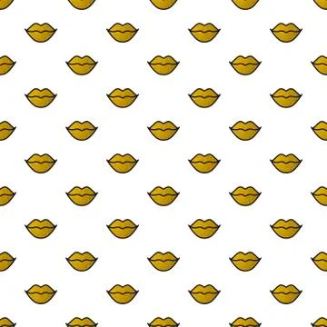 Gold lips seamless pattern on white background. Golden lipstick kiss. Vector  Stock Illustration