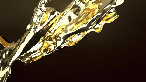 Gold liquid on black  3d rendering for  abstract background. Stock Illustration