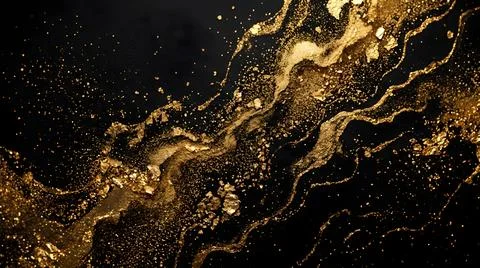 Gold liquid splashing on black background Stock Illustration