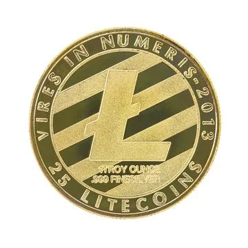 Gold litecoin isolated on white background. Stock Illustration