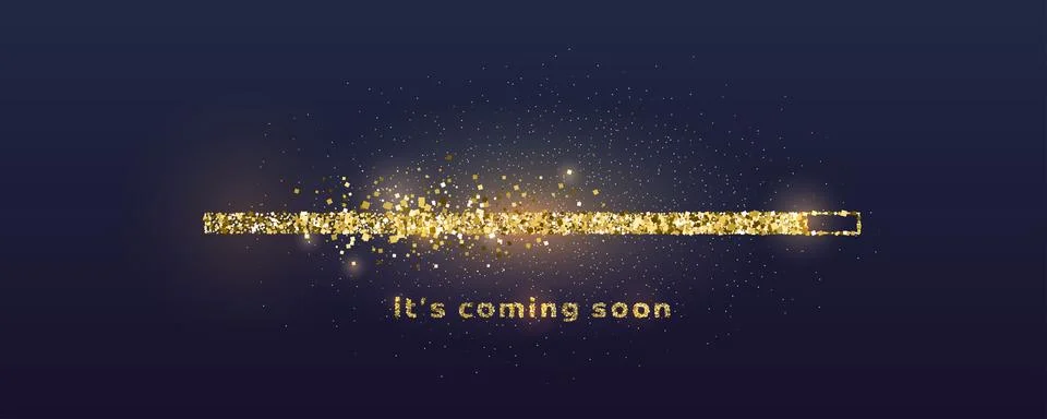 Gold load progress bar. Glowing and glittering dust on black background. Stock Illustration