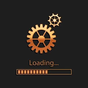 Gold Loading and gear icon isolated on black background. Progress bar icon Stock Illustration