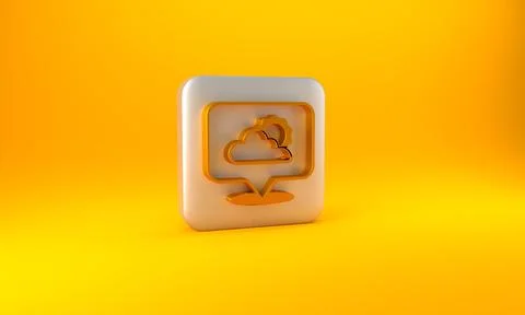 Gold Location cloud icon isolated on yellow background. Silver square button. 스톡 일러스트