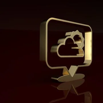 Gold Location cloud icon isolated on brown background. Minimalism concept. 3D Illustrazione stock