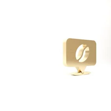 Gold Location with coffee bean icon isolated on white background. 3d illustra Illustrazione stock