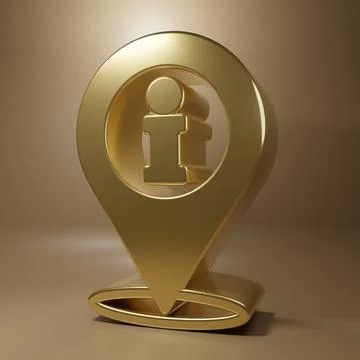 Gold Location with information icon isolated on brown background. Minimalis.. Stockillustratie