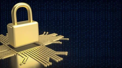 The gold logic and lock for it security or technology  concept 3d rendering. 스톡 일러스트