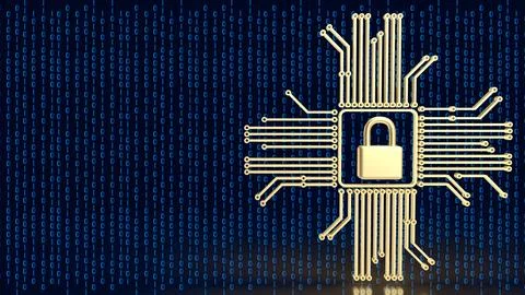 The gold logic and lock for it security or technology  concept 3d rendering. イラスト素材