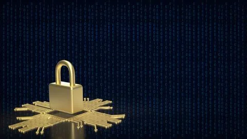 The gold logic and lock for it security or technology  concept 3d rendering. 스톡 일러스트