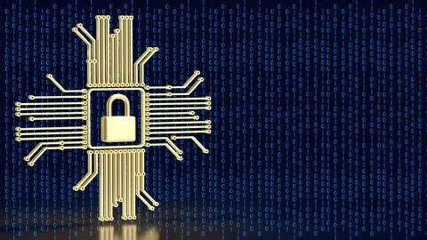 The gold logic and lock for it security or technology  concept 3d rendering. 스톡 일러스트