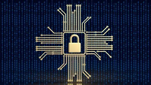 The gold logic and lock for it security or technology  concept 3d rendering. Stock Photos
