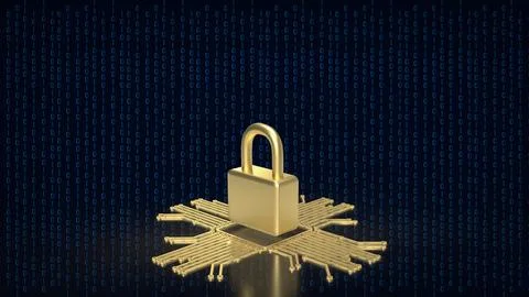 The gold logic and lock for it security or technology  concept 3d rendering. 스톡 사진