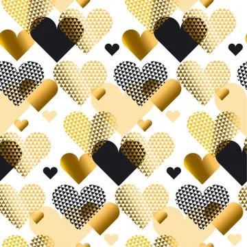 Gold love concept icon repeatable motif for wrapping paper or background. Hea イラスト素材