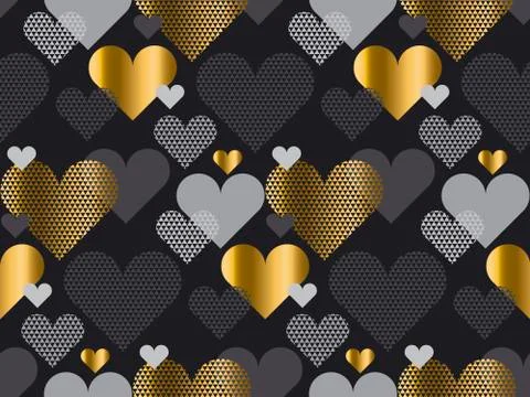 Gold love concept icon repeatable motif for wrapping paper or background. Hea 库存插图