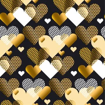Gold love concept icon repeatable motif for wrapping paper or background. Hea Illustrazione stock
