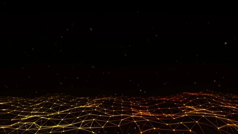 Gold low poly waving network with flying particles Stock Footage 97079941