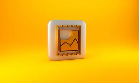 Gold LSD acid mark icon isolated on yellow background. Acid narcotic. Postmark Stock Illustration