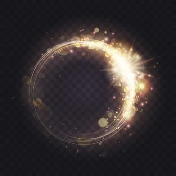 Gold luminous spark ring, light frame effect, glowing swirl lines with sparkling Stock Illustration