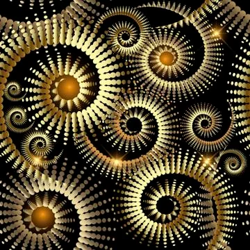 Gold luxury 3d abstract vector seamless pattern. Ornamental spiral shapes shiny Illustrazione stock