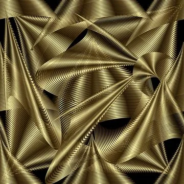 Gold luxury 3d abstract vector seamless pattern. Ornamental flowing swirl sha Stock Illustration