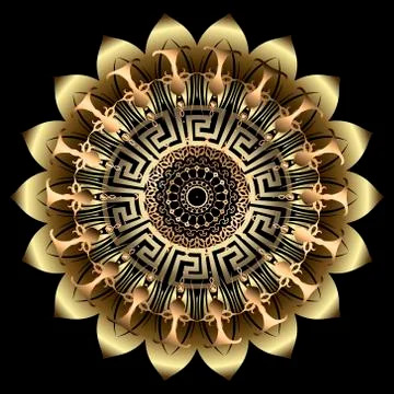 Gold luxury 3d mandala pattern. Floral ornamental background. Ornate vector e Stock Illustration