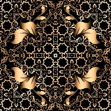 Gold luxury Damask seamless pattern. Floral ornamental arabic background. Rep Illustrazione stock
