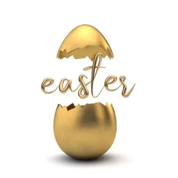 Gold luxury easter egg cracked open with copy space. 3D Rendering Stock Illustration