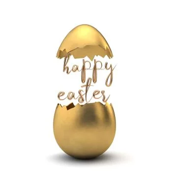 Gold luxury easter egg cracked open with copy space. 3D Rendering Stock Illustration