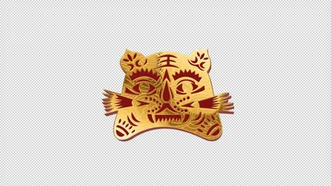 Gold luxury tiger head pattern, alpha channel Stock Footage 244998980