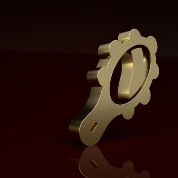 Gold Magic hand mirror icon isolated on brown background. Minimalism concept. 3D Stock Illustration
