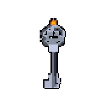 Gold magic key pixel art vector illustration Stock Illustration