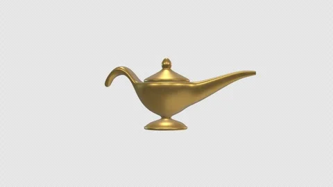 Gold Magic Lamp Rotating on a Transparent Background. Seamless Loop. 4K Stock Footage 304993201