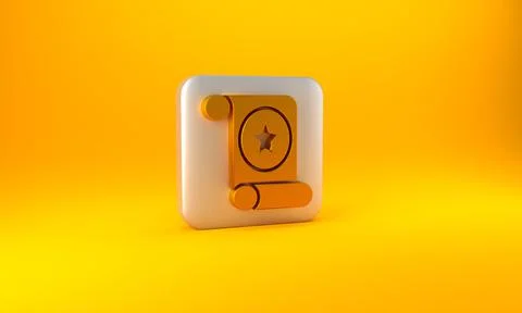 Gold Magic scroll icon isolated on yellow background. Decree, paper, parchmen Ilustração Stock