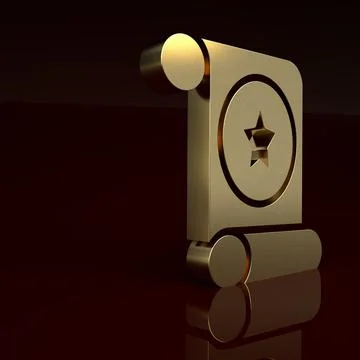 Gold Magic scroll icon isolated on brown background. Decree, paper, parchment Ilustração Stock
