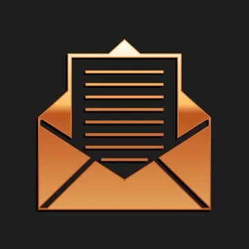Gold Mail and e-mail icon isolated on black background. Envelope symbol e-mail 库存插图
