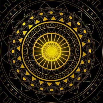 Gold mandala on black background Stock Illustration