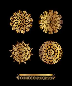 Gold mandala on black background Stock Illustration