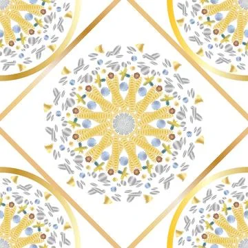 Gold Mandala Circle Seamless Repeat Pattern Stock Illustration