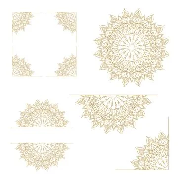 Gold mandala ornament decorative elements luxury floral line art set Stock Illustration