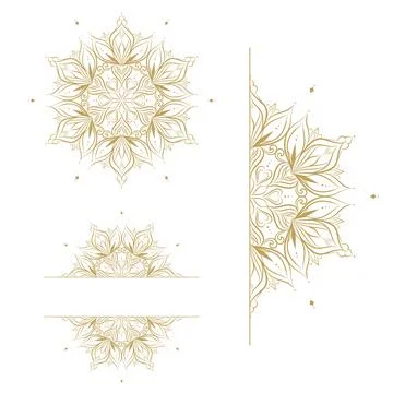 Gold mandala ornament decorative elements luxury floral line art set Stock Illustration