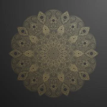Gold mandala pattern. Abstract gold on black floral vector art. Golden flower in Illustrazione stock
